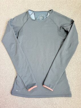 Nike Long Sleeve Performance Top - Charcoal with Coral Trim